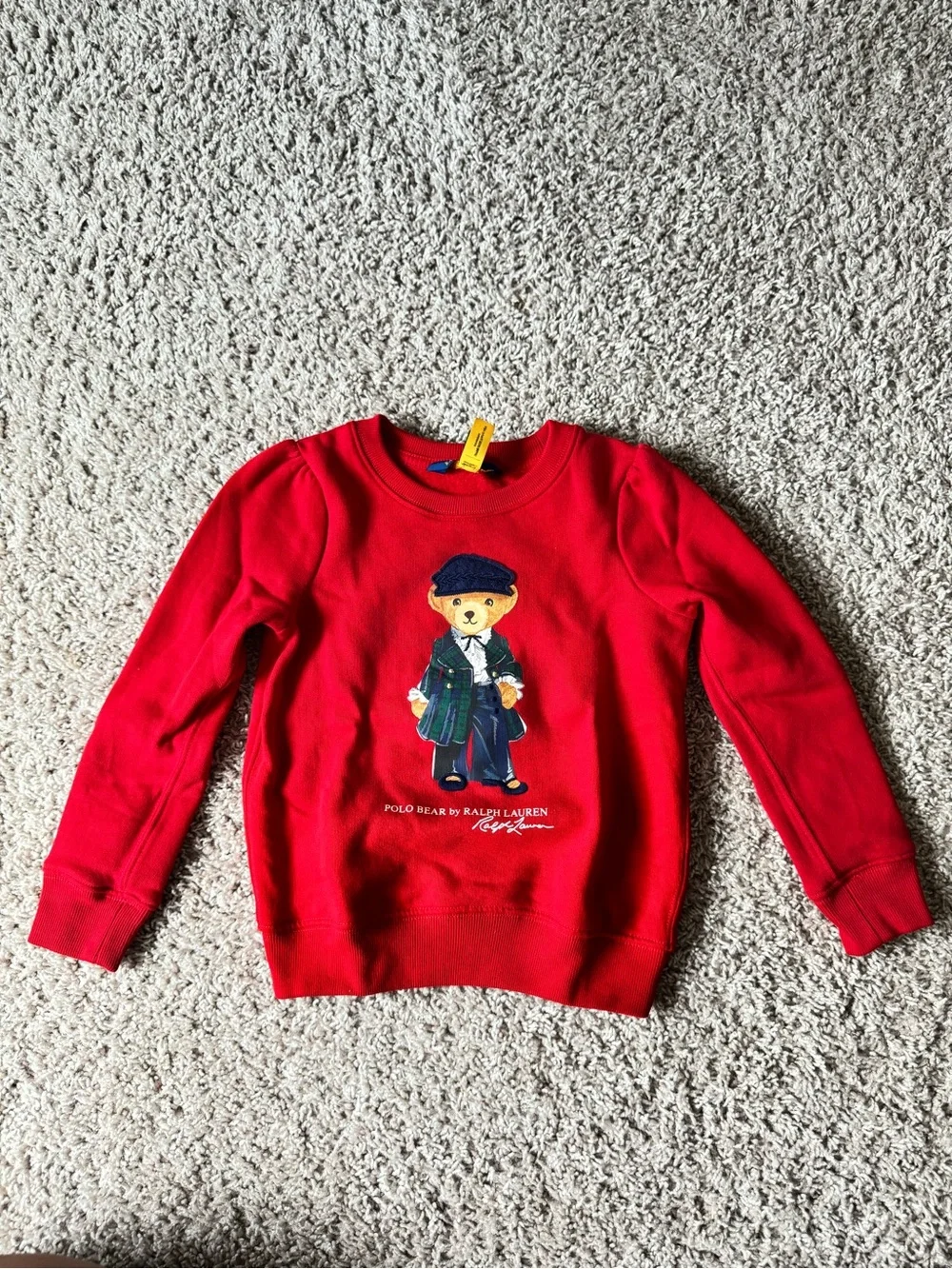 Ralph Lauren Red Polo Bear Sweatshirt with Navy Accent - Kids